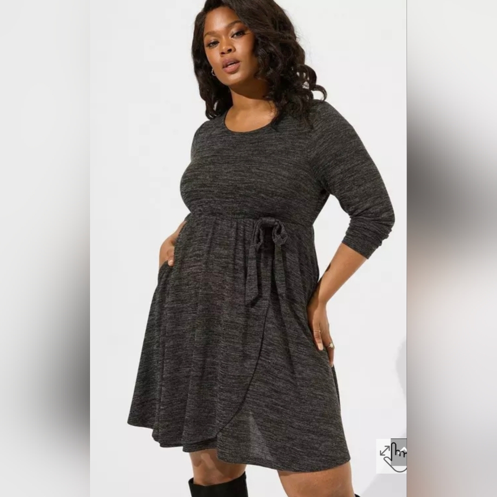 Torrid Super Soft Plush Heathered Grey  Hacci Faux Wrap Midi Dress 4X 26